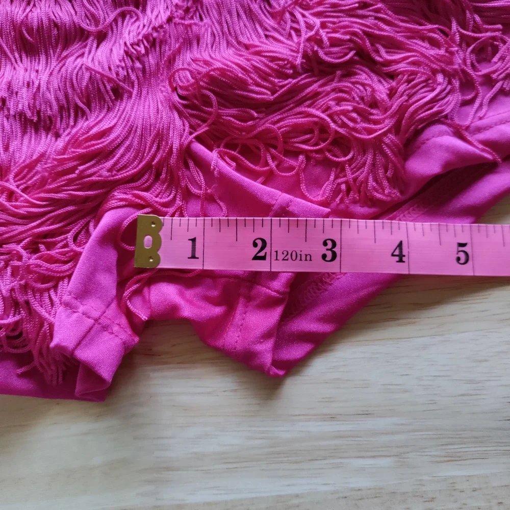 Weissman Fuchsia Sequin Fringe One Shoulder Dance Costume Romper LC Jazz Tap